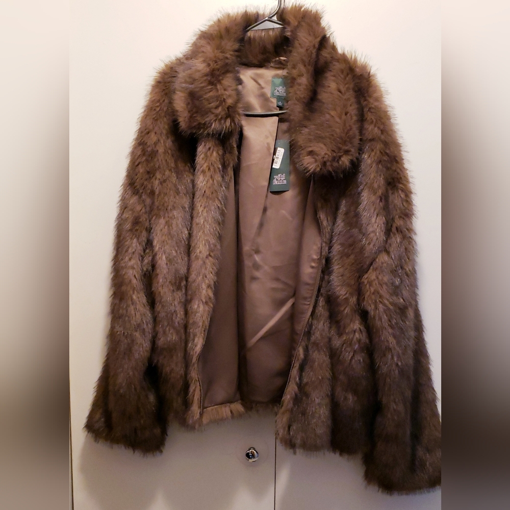 Wild Fable 3X Brown Faux Fur Jacket Plus Size Cozy Sherpa Teddy Coat Full Zip - Picture 6 of 13